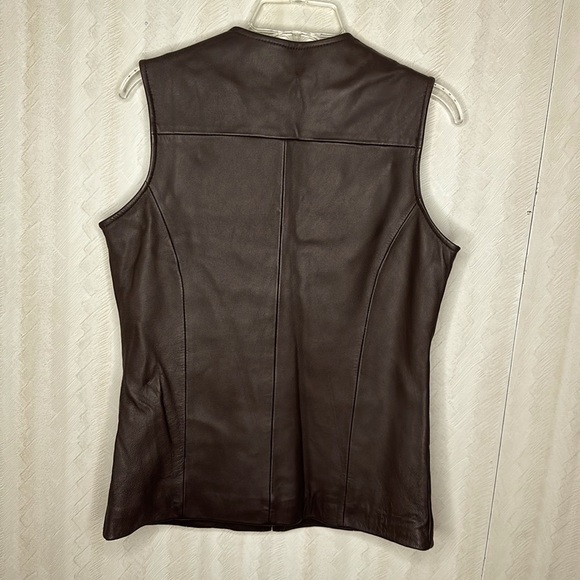 🆕 Pamela McCoy Collection BROWN 100% Leather Quilted Vest XS Full Zip Jacket - Picture 5 of 8